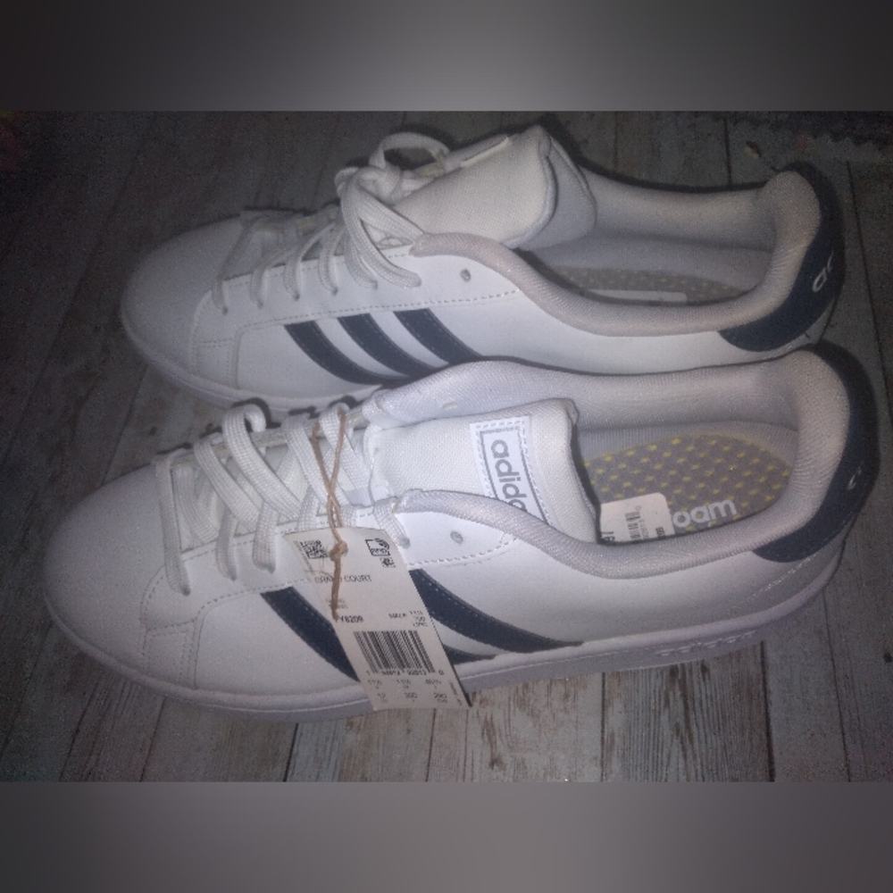 Adidas Men's White and Black Grand Court Sneakers